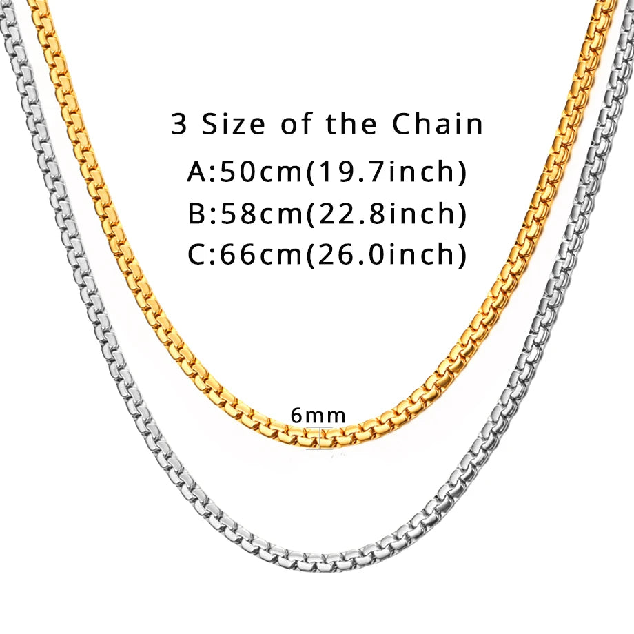 Mens Chain 6MM Long Necklace for Men 20" 23" 26" Gold Color Stainless Steel Flat Snake Chain Necklaces Men Chain Necklace