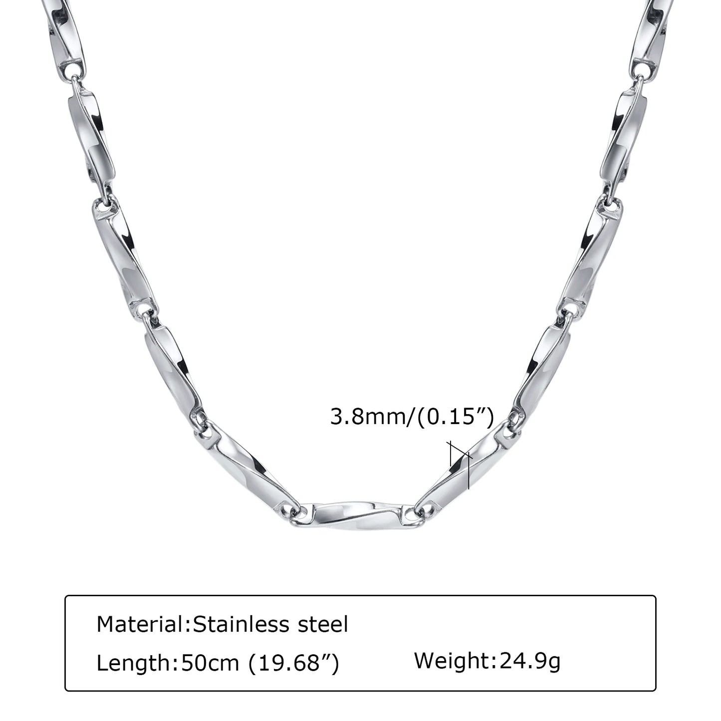 Mens Mobius Chain Necklaces Gifts Jewelry, Silver Color 4mm Wide Stainless Steel Geometric Twisted Links Choker Collar