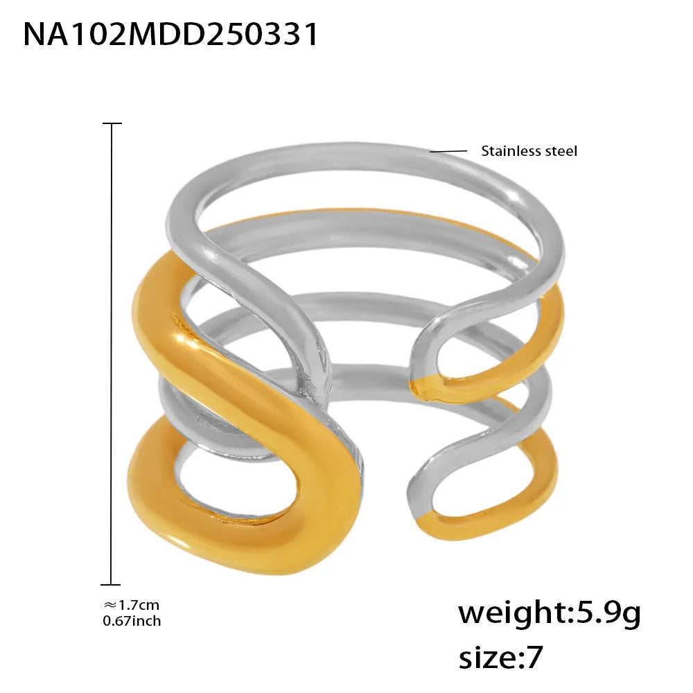 Unique Stainless Steel Rings For Women 18k Gold PVD Plated Waterproof No Rusted Rings Jewelry