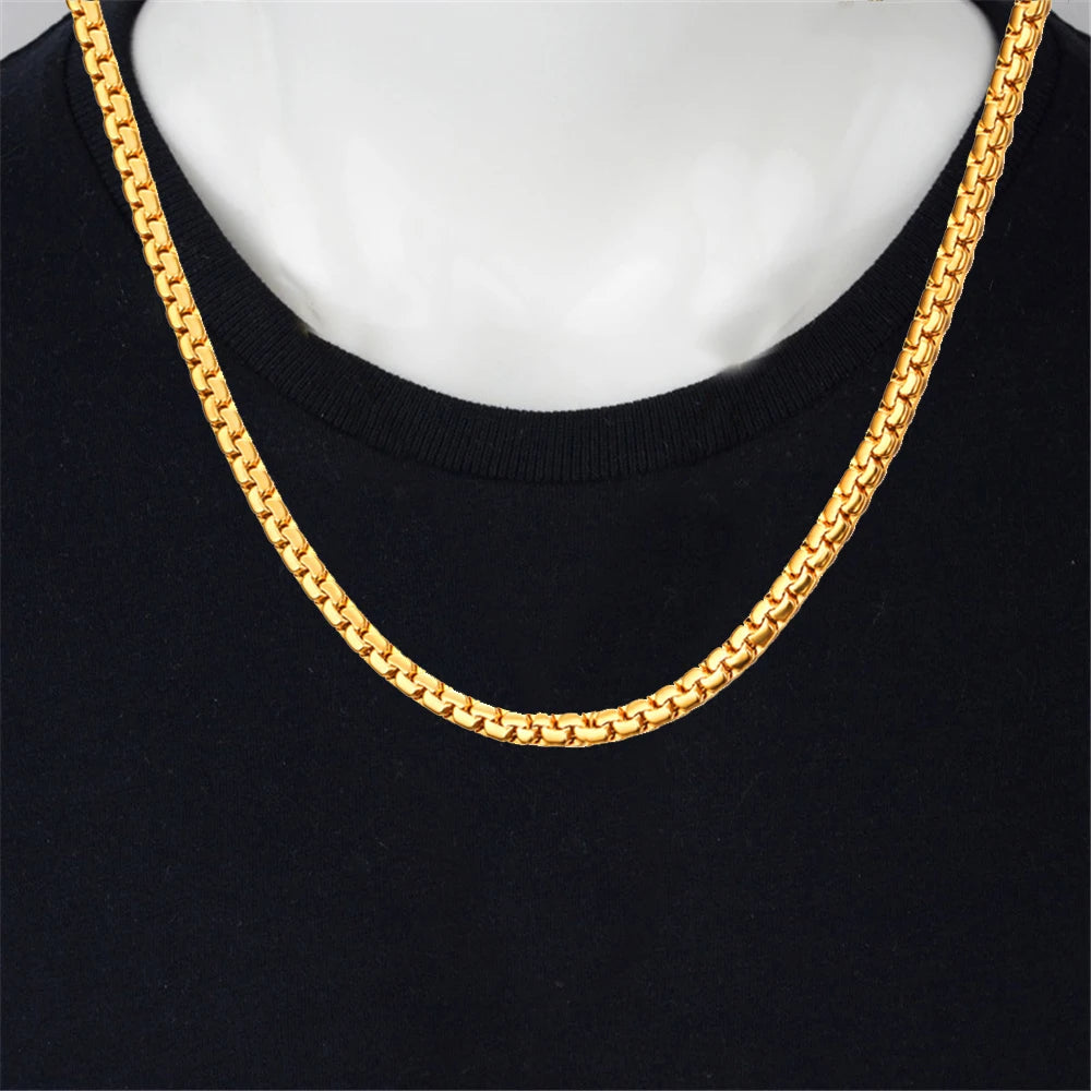 Mens Chain 6MM Long Necklace for Men 20" 23" 26" Gold Color Stainless Steel Flat Snake Chain Necklaces Men Chain Necklace
