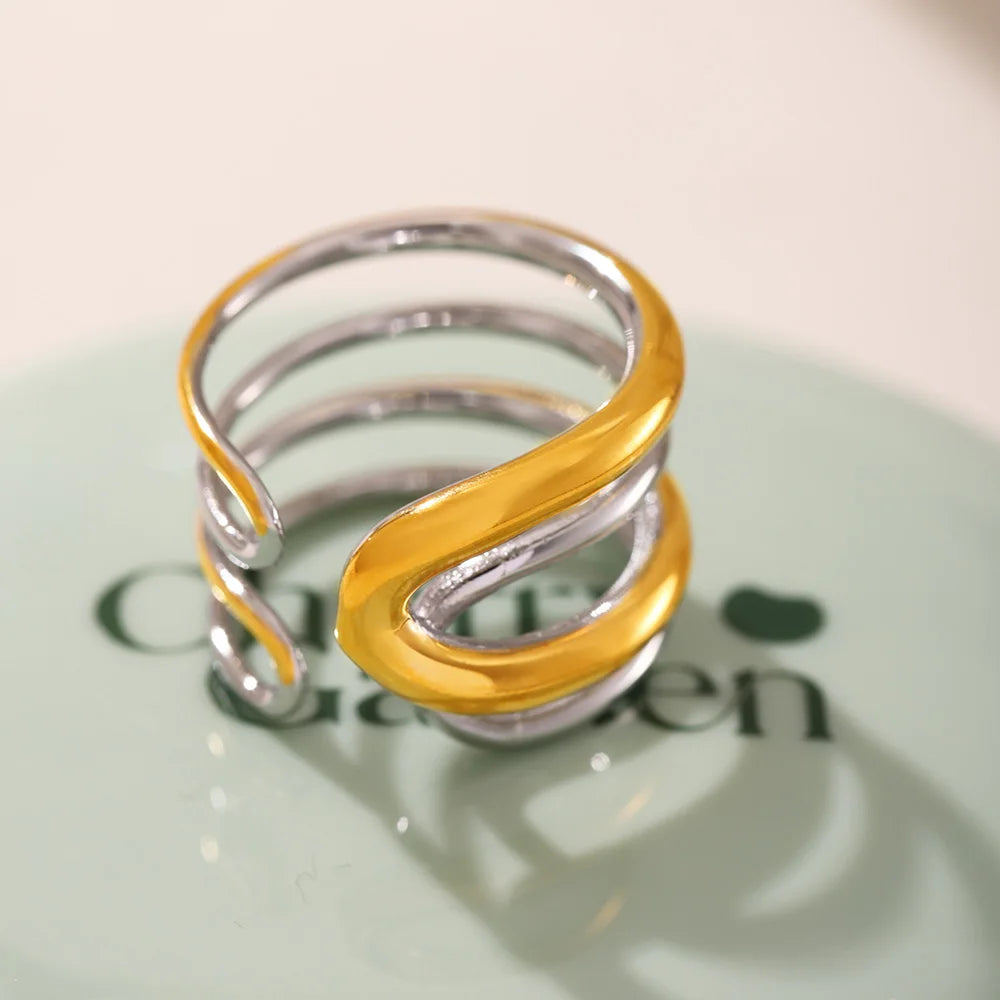 Unique Stainless Steel Rings For Women 18k Gold PVD Plated Waterproof No Rusted Rings Jewelry