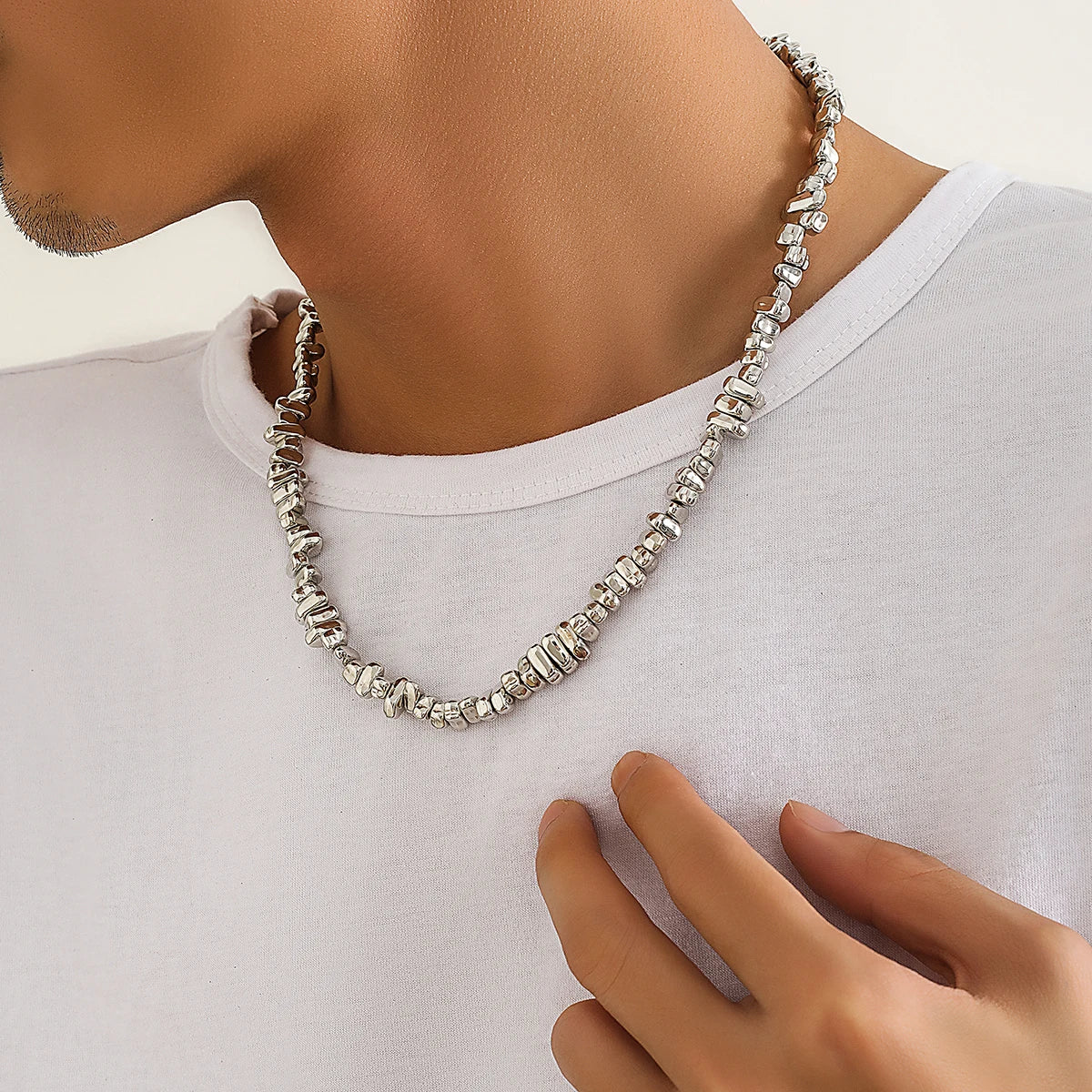 Irregular CCB Beads Chains Short Choker Necklace for Men Trendy Beaded Chains Collar on the Neck 2023 Fashion Jewelry Male Gifts