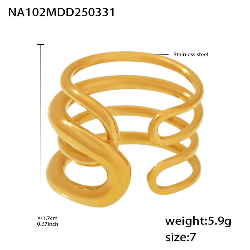 Unique Stainless Steel Rings For Women 18k Gold PVD Plated Waterproof No Rusted Rings Jewelry