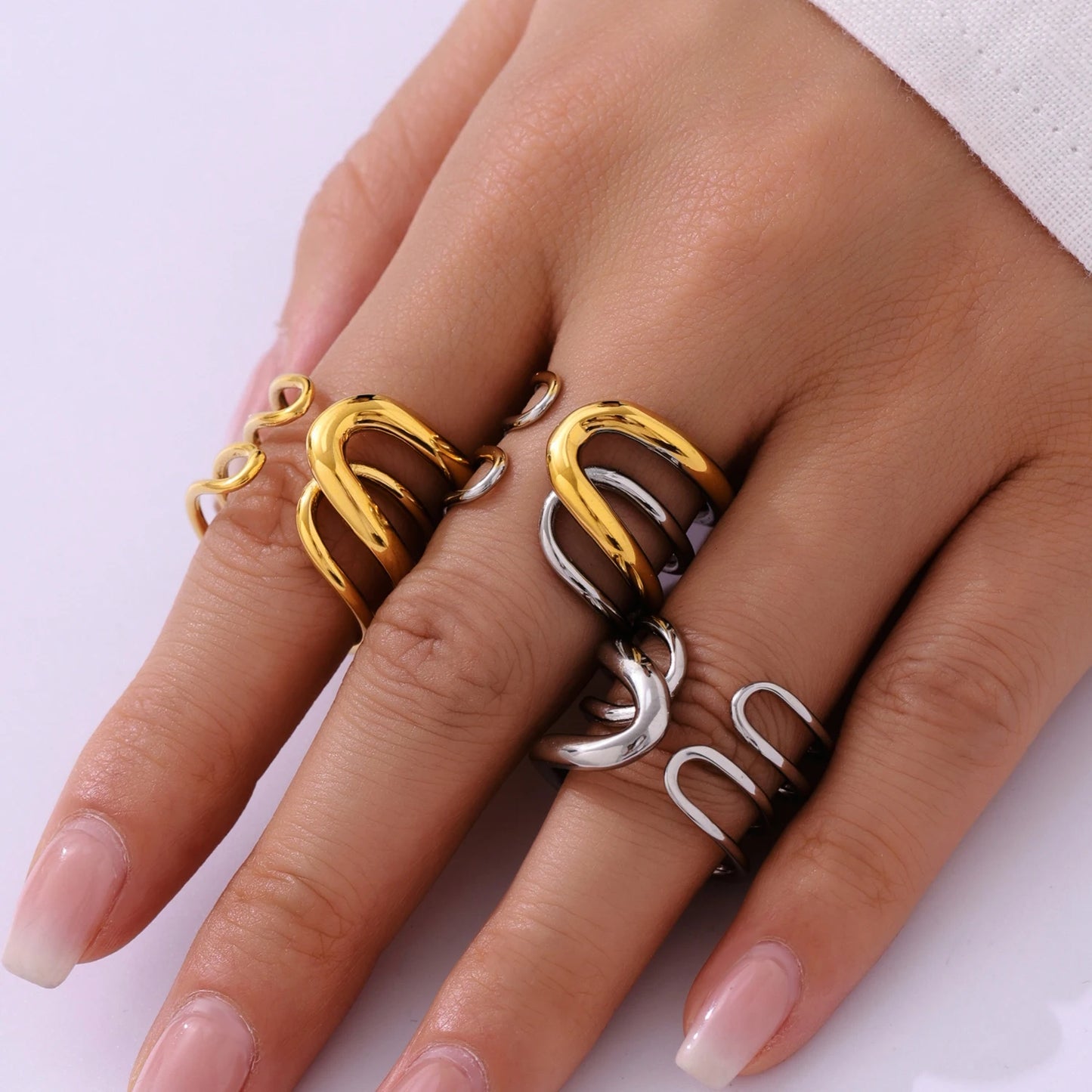 Unique Stainless Steel Rings For Women 18k Gold PVD Plated Waterproof No Rusted Rings Jewelry