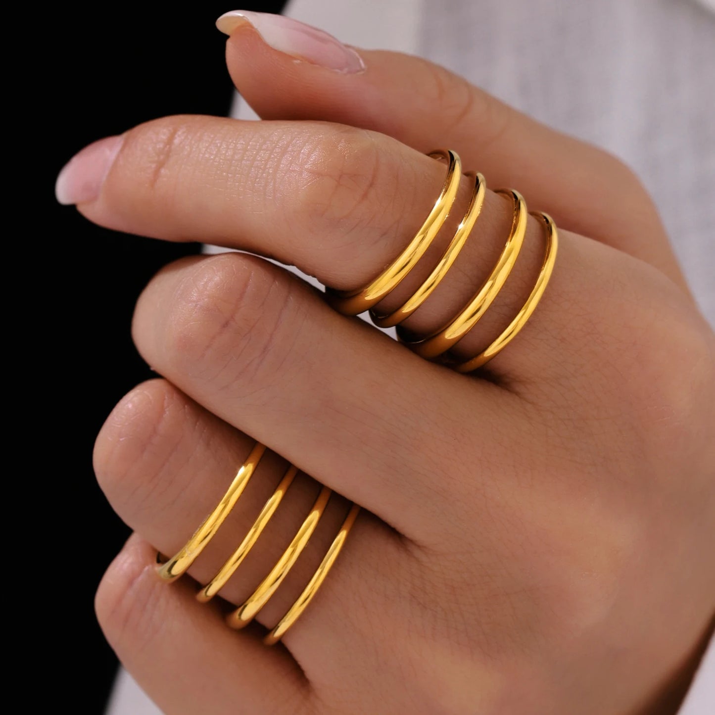 Unique Stainless Steel Rings For Women 18k Gold PVD Plated Waterproof No Rusted Rings Jewelry