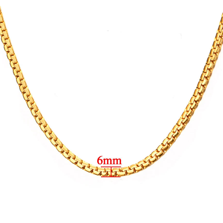 Mens Chain 6MM Long Necklace for Men 20" 23" 26" Gold Color Stainless Steel Flat Snake Chain Necklaces Men Chain Necklace