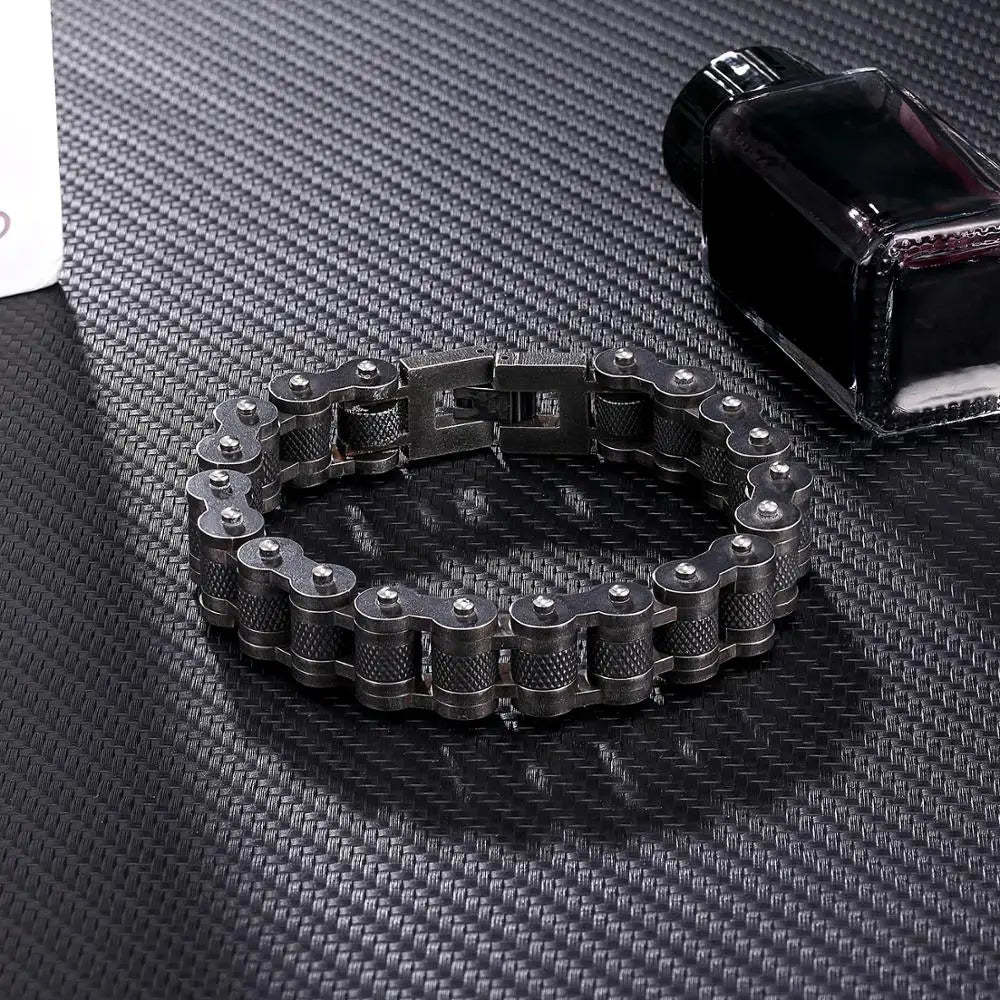 MKENDN Retro Biker Chain Bracelet Mens Bracelet Link Chain Motorcycle Bicycle Style Bracelets Stainless Steel Bangles Jewelry