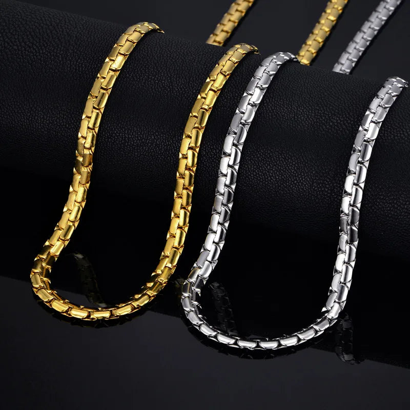 Mens Chain 6MM Long Necklace for Men 20" 23" 26" Gold Color Stainless Steel Flat Snake Chain Necklaces Men Chain Necklace