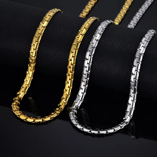 Mens Chain 6MM Long Necklace for Men 20" 23" 26" Gold Color Stainless Steel Flat Snake Chain Necklaces Men Chain Necklace