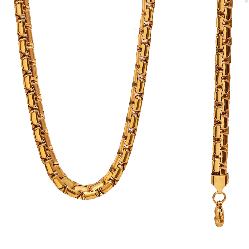 Mens Chain 6MM Long Necklace for Men 20" 23" 26" Gold Color Stainless Steel Flat Snake Chain Necklaces Men Chain Necklace