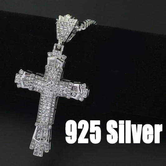 Mens Jewellery Cross Necklace Chain for Men Stainless Steel Necklace Men Hip Hop Jewelry Rhinestone Religious Pendant Collares