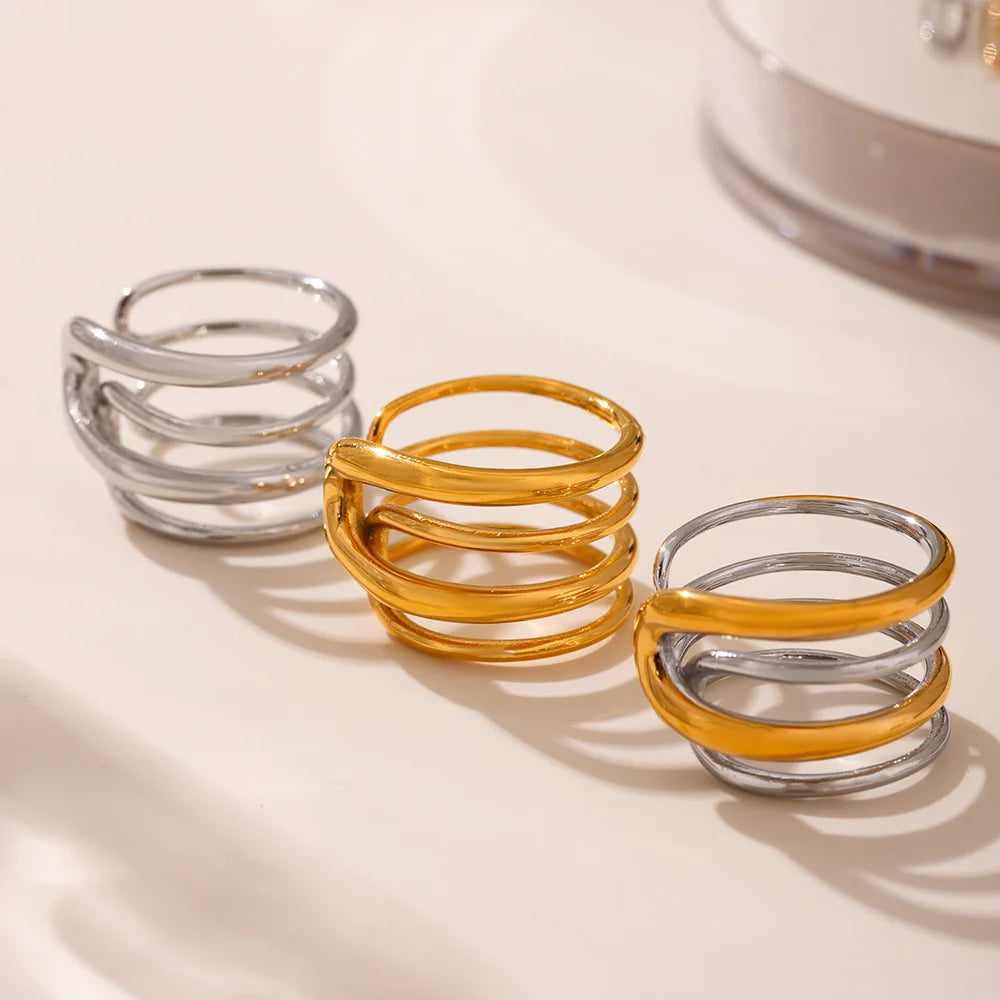 Unique Stainless Steel Rings For Women 18k Gold PVD Plated Waterproof No Rusted Rings Jewelry